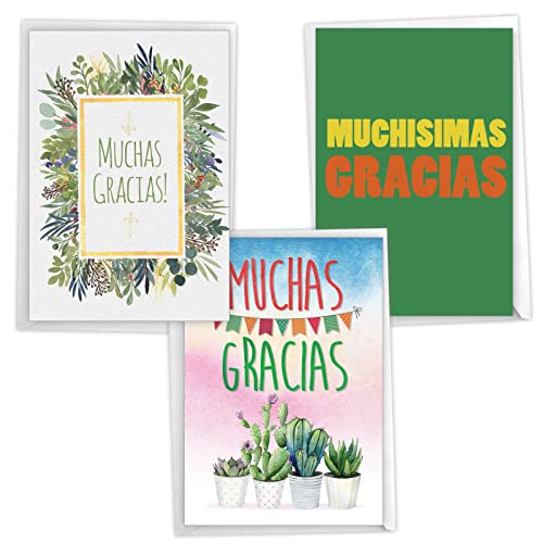 NobleWorks Spanish Thank You Greeting Cards - Assorted Pack of 3