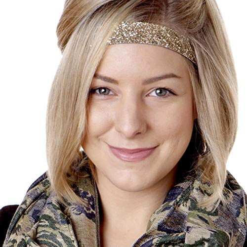 Hipsy Adjustable No Slip Bling Glitter Headband 2-Pack - Navy Blue & Gold