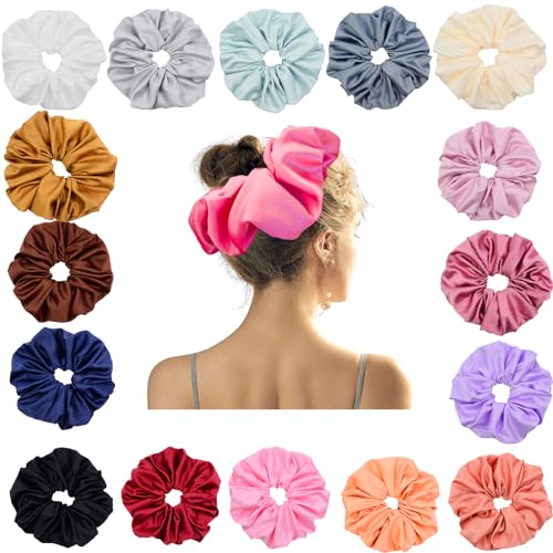 Bsofter 17-Pack Jumbo Satin Scrunchies - 8-Inch Oversized Hair Ties
