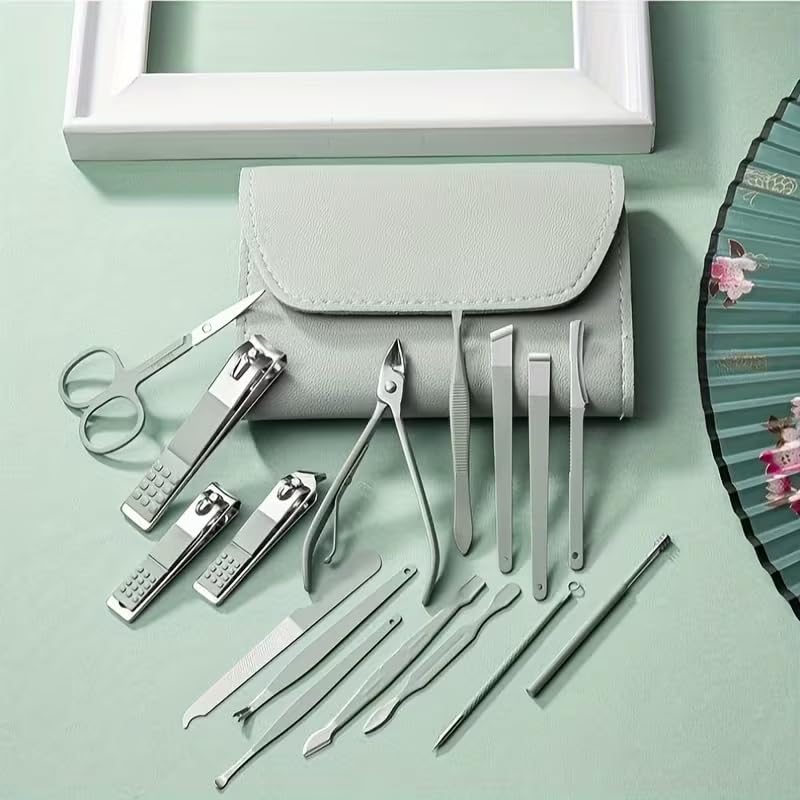 16 Piece Stainless Steel Manicure & Pedicure Set - Professional Nail Clippers, Cuticle Tools & Grooming Kit for Home Care