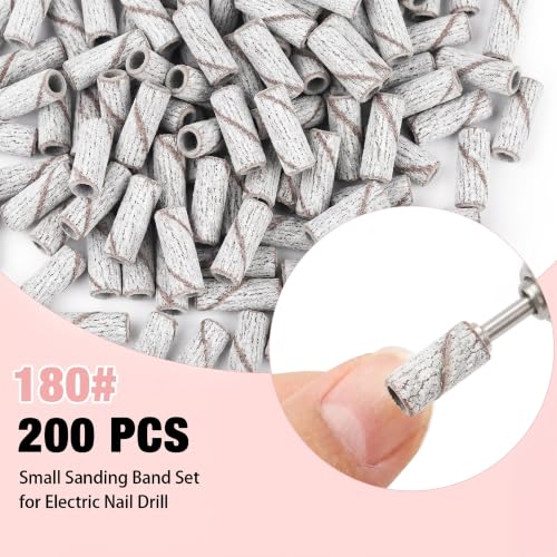 200 Pcs Zebra 180 Grit Nail Drill Sanding Bands with 2 Small Mandrel Bits - Rolybag