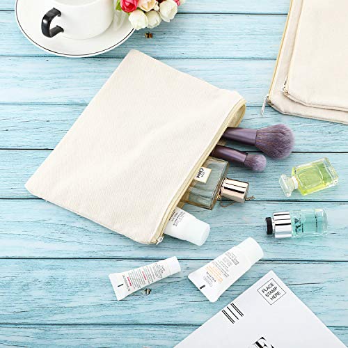 Large Pack of 16 Beige Canvas Zipper Pouches - Bulk Cosmetic & Organizer Bags