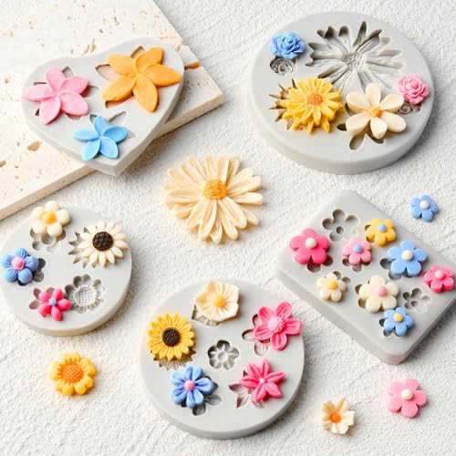 JOERSH Silicone Flower Fondant Molds Set - 5 Non-Stick Flower Designs for Cake Decorating