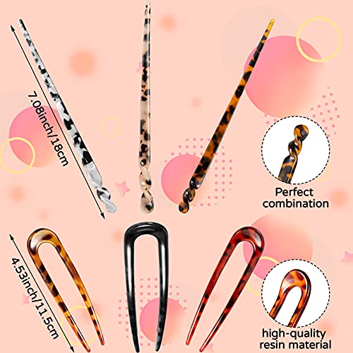 Syhood 6-Piece Tortoise & Leopard Pattern Hairpins Hair Forks for Women