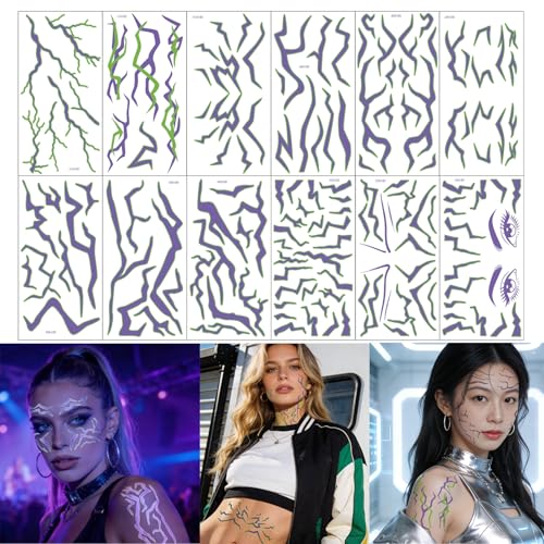 Glow in the Dark K-Pop Temporary Tattoos Kit - 12 Sheets