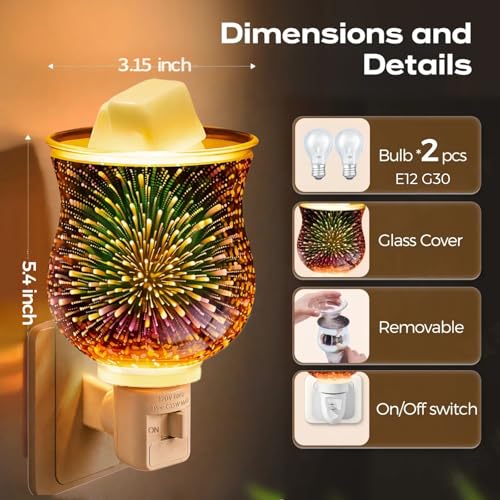 3D Glass Wax Melt Warmer with Night Light - JOYOLO Plug-In Aromatherapy