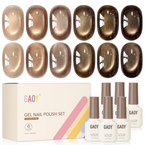 GAOY Cat Eye Gel Nail Polish Set - Chase the Browns, 6 Colors