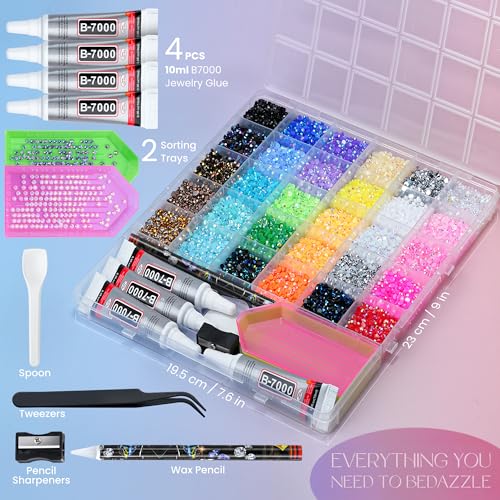 30 Colors 3mm Resin Rhinestones Bedazzling Kit with Adhesive & Tools - 45,000 Pcs
