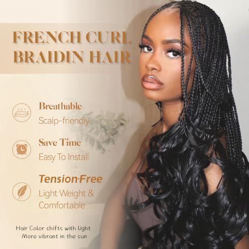 16 Inch French Curl Braiding Hair Extensions - 1B, 7 Packs