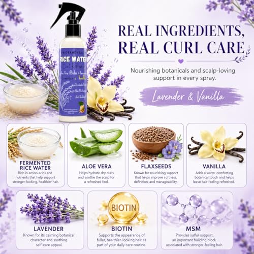 Pride and Beauty Rice Water Hair Spray, Lavender Vanilla, 8 Ounce