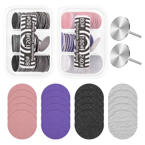 BELICOO 120 Pcs Pedicure Sanding Discs with 2 Nail Drill Bits - 80/120/180/240 Grit