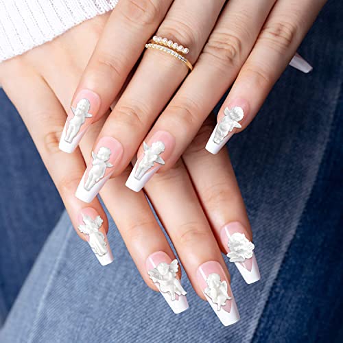 90PCS White Embossed Angel Nail Charms For Acrylic Nails 3D Baby Art
