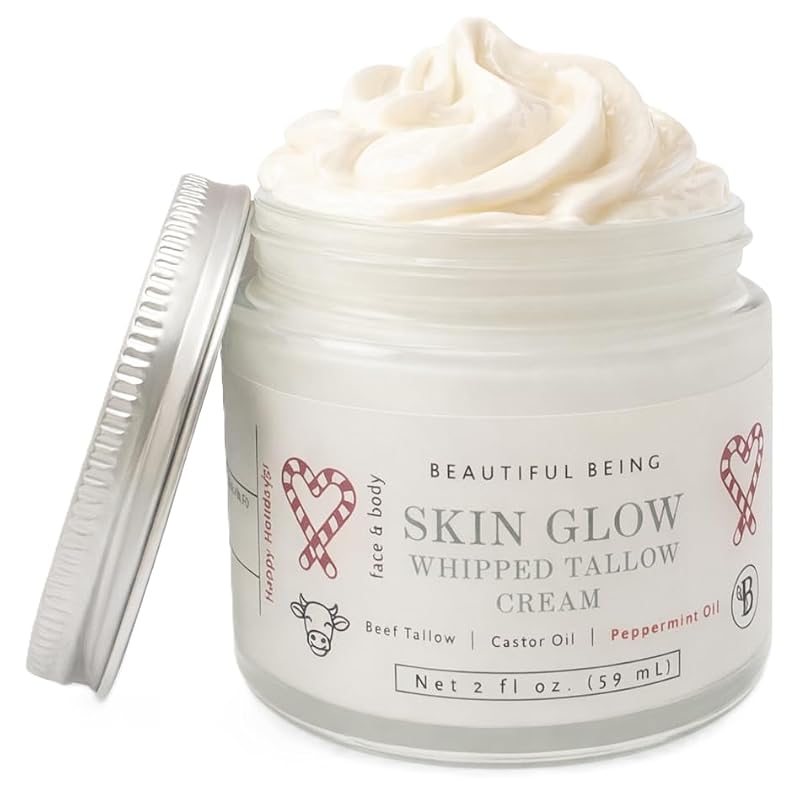 Beautiful Being Skin Glow Grass-Fed Beef Tallow Moisturizer with Castor Oil - Peppermint, 2oz - Sensitive Skin Care