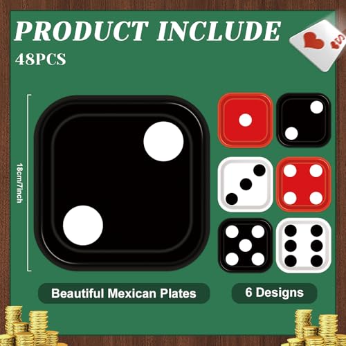 48PCS Casino Dice Paper Plates for Game Night Party Supplies