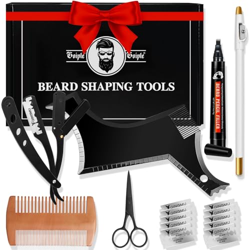 Men's Beard Grooming Kit with Shaping Tools, Razor & Blades