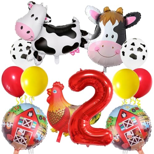 Farm Animals 2nd Birthday Party Decorations - 12PCS Foil Balloons