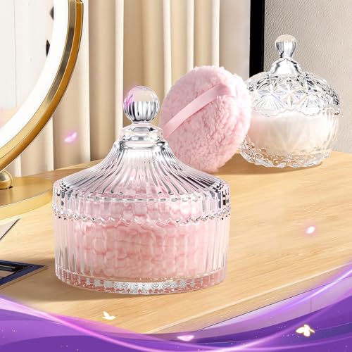 WSYUB Clear Glass Powder Jar with Large 5.5 Inch Powder Puff Set