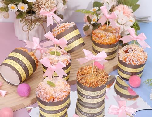 Pink Bow Cupcake Toppers for Baby Showers & Birthday Parties