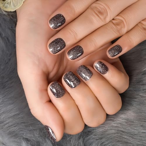 CurvLife Short Square Cat Eye Glitter Press On Nails - 32PCS