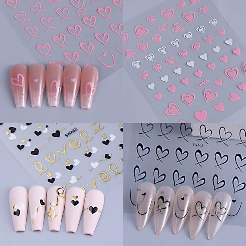 Dulyork A1 Valentines Day 3D Heart Nail Stickers 8 Sheets for Nail Art
