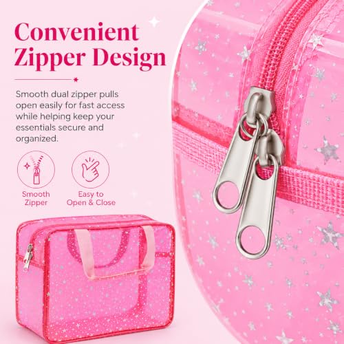 Mhtdet 3-Pack Large Clear Star Makeup Bags - Pink, Purple, Blue - Travel & Cosmetic Organizer