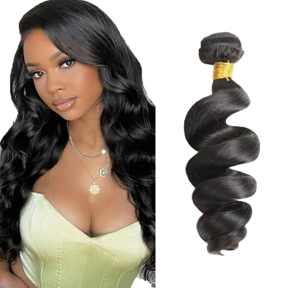 14 Inch Loose Deep Wave Bundles Human Hair Bundles Brazilian Remy Hair #1B Natural Black Color 50 Grams/Bundle Unprocessed Virgin Hairs Loose Wave 1 Bundle Weaves Hair Extensions