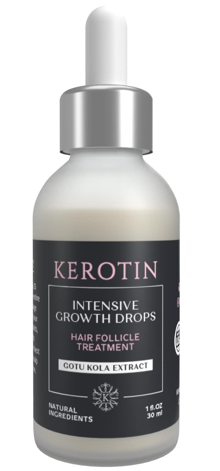 Kerotin Hair Growth Serum with Castor Oil for Hair Loss in Women, DHT Blocker, Promotes Scalp Care & Thicker Fuller Hair, Thickening Drops, Natural, Sulfate & Cruelty Free, Made in USA