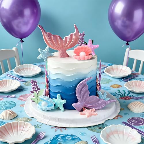 Mermaid Cake Toppers Set - 21 Piece Ocean Party Decorations