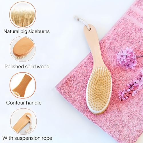 Natural Bristle Dry Brushing Body Brush with Wooden Handle