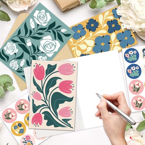24 Pack Floral Greeting Cards with Envelopes - 8 Elegant Designs