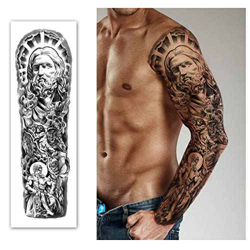 Green Waterproof Full Arm Temporary Tattoos - 16 Sheets for Men & Women