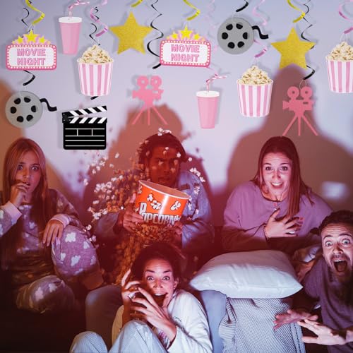 K KUMEED Pink Movie Night Party Decorations - Hanging Swirl Foil Decor