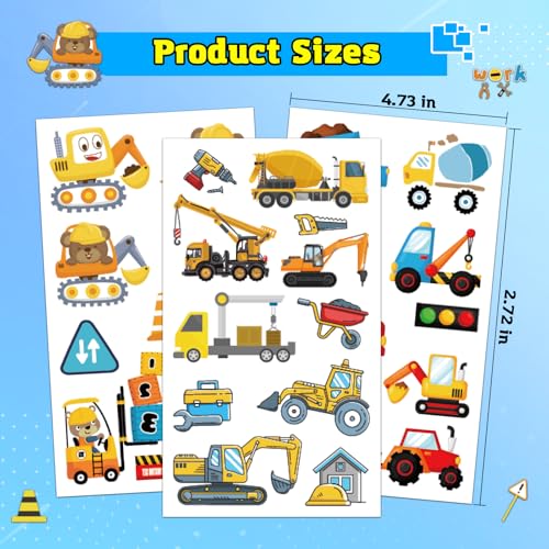 Construction Trucks Temporary Tattoos for Kids - 120 Pcs