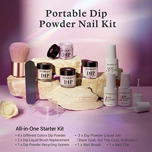 AZUREBEAUTY Dip Powder Nail Kit - 4-Color Fall Winter Set with Liquids