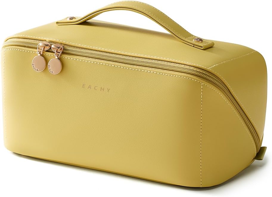 Travel Makeup Bag - Large Capacity Waterproof PU Leather Cosmetic Organizer for Skincare & Brushes | Portable Toiletry Bag