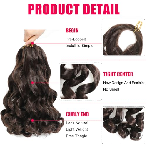 Qimenzer French Curl Braiding Hair Extensions 14 Inch Chocolate Brown - Pre-Stretched, 8 Packs, Variation #4