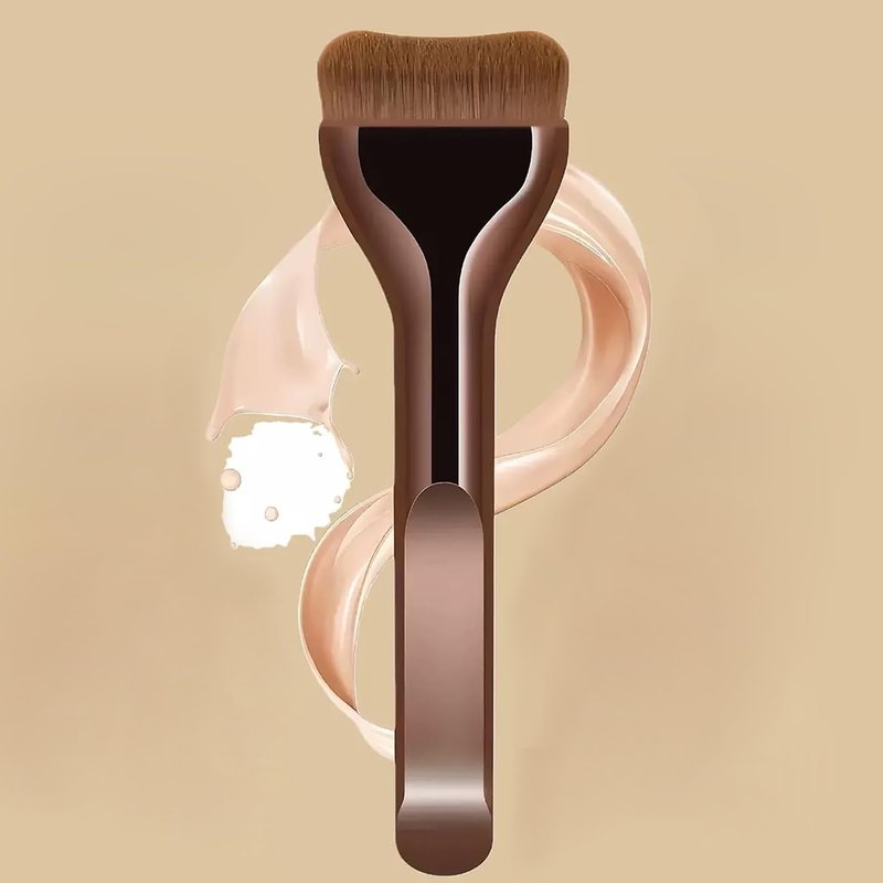 Angled Flat Kabuki Foundation Brush - Liquid Makeup Applicator for Seamless Blending | Bronze Finish