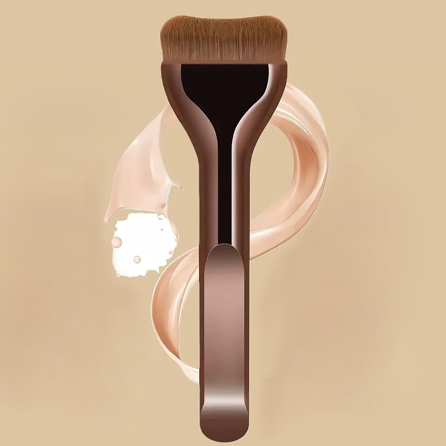 Angled Flat Kabuki Foundation Brush for Liquid Makeup PRO Curve Face Kabuki Foundation Concealer & Contour Brush Makeup Brush for Seamless Blend (Bronze)
