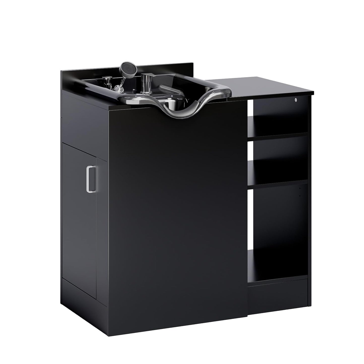 OmySalon Shampoo Bowl with Cabinet, Portable Salon Hair Washing Station with Adjustable Shelf, UPC Certified Faucet, Freestanding Backwash Sink for Barber, Beauty Salon, Spa