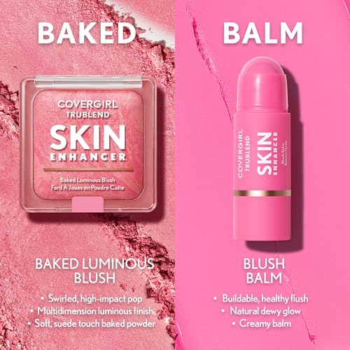 COVERGIRL TruBlend Skin Enhancer Baked Luminous Blush, with Hyaluronic Acid & White Rose Extract, Blends Seamlessly - Rose Latte (Nude with Pink Swirls)