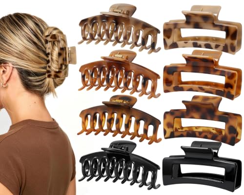 Molizummy Tortoise Shell Large Claw Hair Clips for Thick & Long Hair - 8 Pack
