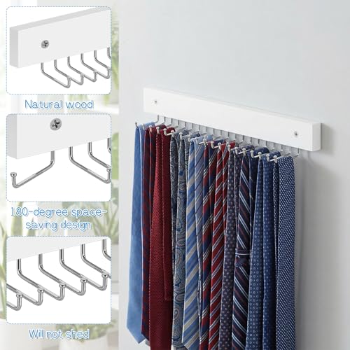 Wall-Mounted Wooden Tie Rack Organizer - 2 Pcs with 40 Hooks