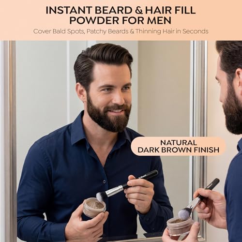 NuBeauti Beard & Hair Root Touch Up Powder - Dark Brown with Brush