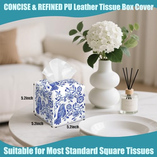 Watercolor Floral Leather Tissue Box Cover - Compact Design for Home & Office