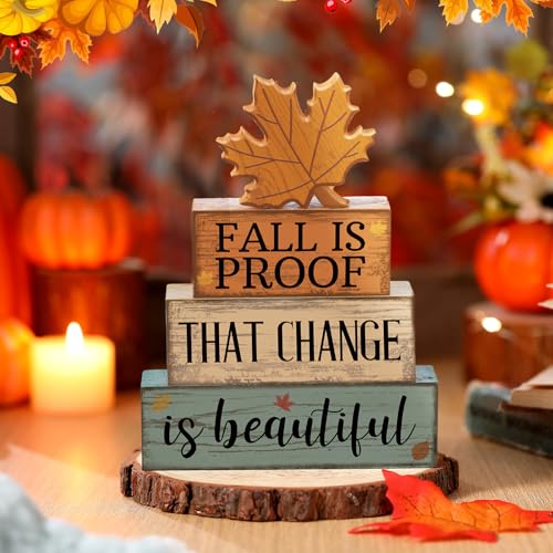 4-Piece Fall Wooden Leaf and Book Decor Set for Thanksgiving