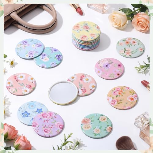 20 Pcs Floral Compact Mirrors - 2.8 Inch Portable Pocket Makeup Mirrors
