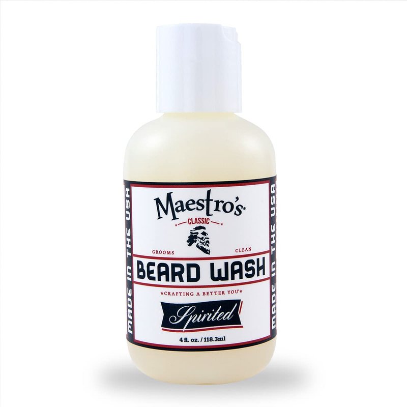 Maestro's Classic BEARD WASH | Anti-Itch, Deep Cleaning, Non-Drying, Fully Hydrating Gentle Cleanser For All Beard Types & Lengths- Spirited blend, 4 Ounce