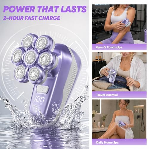 Electric Shaver for Women, Electric Razor with 7D Magnetic Shaver Heads, Wet Dry Waterproof Bald Head Trimmer Kit for Women & Men, Nose Ear Hair Trimmer, USB Rechargeable Clippers, Purple