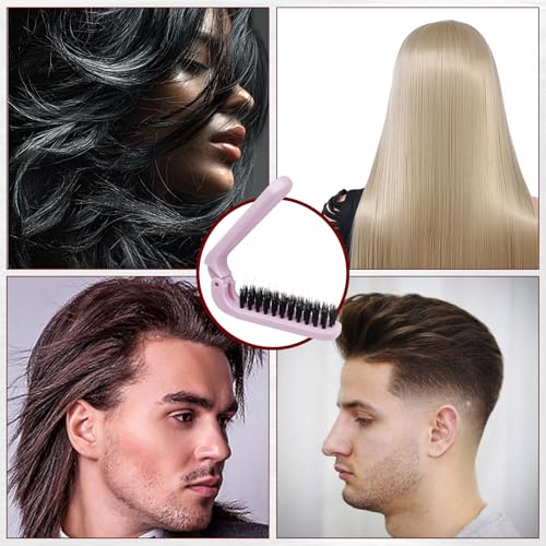 2-Pack Foldable Boar Bristle Brush - Travel-Size Anti-Static Hairbrush