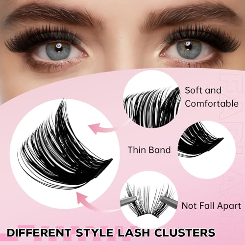 FADLASH 1184Pcs Lash Cluster Kit with Bond, Seal, and Tweezer - D Curl
